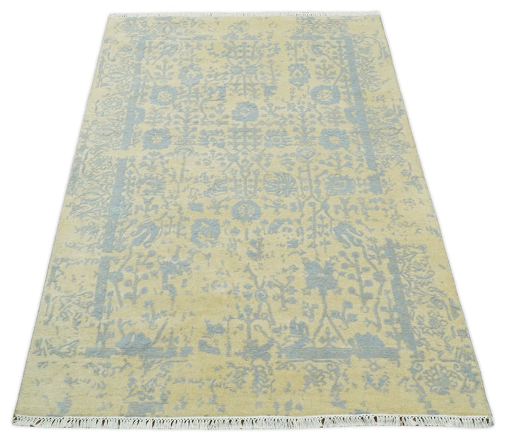 4x6 Fine Hand Knotted Gold and Silver Traditional Vintage Persian Style Antique Wool and Silk Rug | AGR11 - The Rug Decor