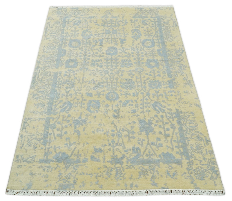 4x6 Fine Hand Knotted Gold and Silver Traditional Vintage Persian Style Antique Wool and Silk Rug | AGR11 - The Rug Decor