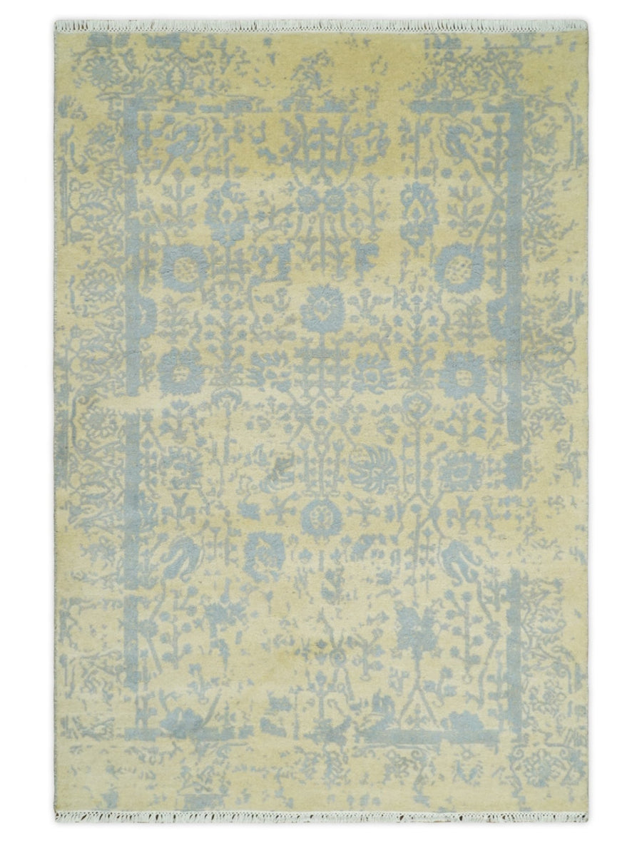 4x6 Fine Hand Knotted Gold and Silver Traditional Vintage Persian Style Antique Wool and Silk Rug | AGR11 - The Rug Decor