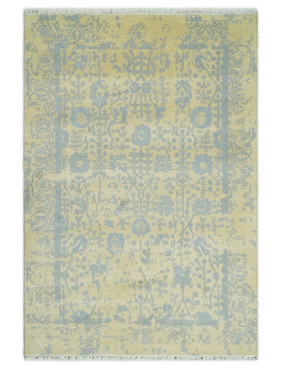 4x6 Fine Hand Knotted Gold and Silver Traditional Vintage Persian Style Antique Wool and Silk Rug | AGR11 - The Rug Decor