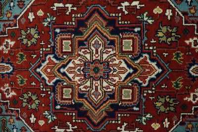 4x6 Hand knotted Brown, Aqua and Blue Traditional Heriz Serapi wool area rug - The Rug Decor