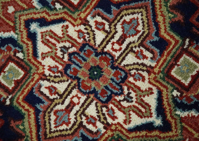 4x6 Hand knotted Brown, Aqua and Blue Traditional Heriz Serapi wool area rug - The Rug Decor