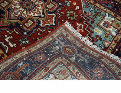 4x6 Hand knotted Brown, Aqua and Blue Traditional Heriz Serapi wool area rug - The Rug Decor