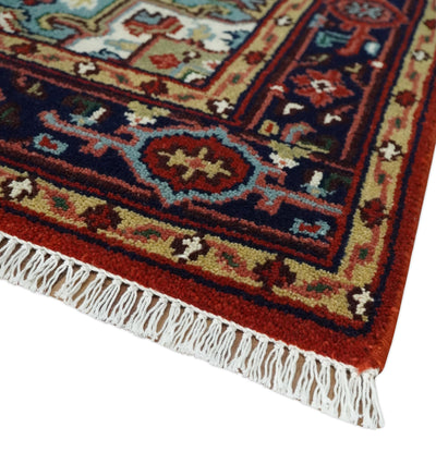 4x6 Hand knotted Brown, Aqua and Blue Traditional Heriz Serapi wool area rug - The Rug Decor