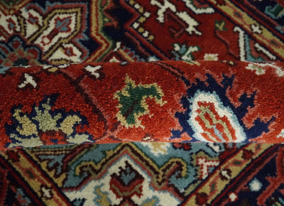 4x6 Hand knotted Brown, Aqua and Blue Traditional Heriz Serapi wool area rug - The Rug Decor