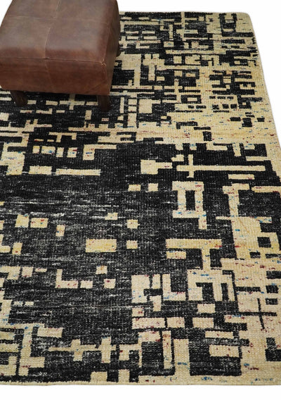 4x6 Hand Knotted Camel and Black Modern Abstract Contemporary Recycled Silk Area Rug | OP54 - The Rug Decor