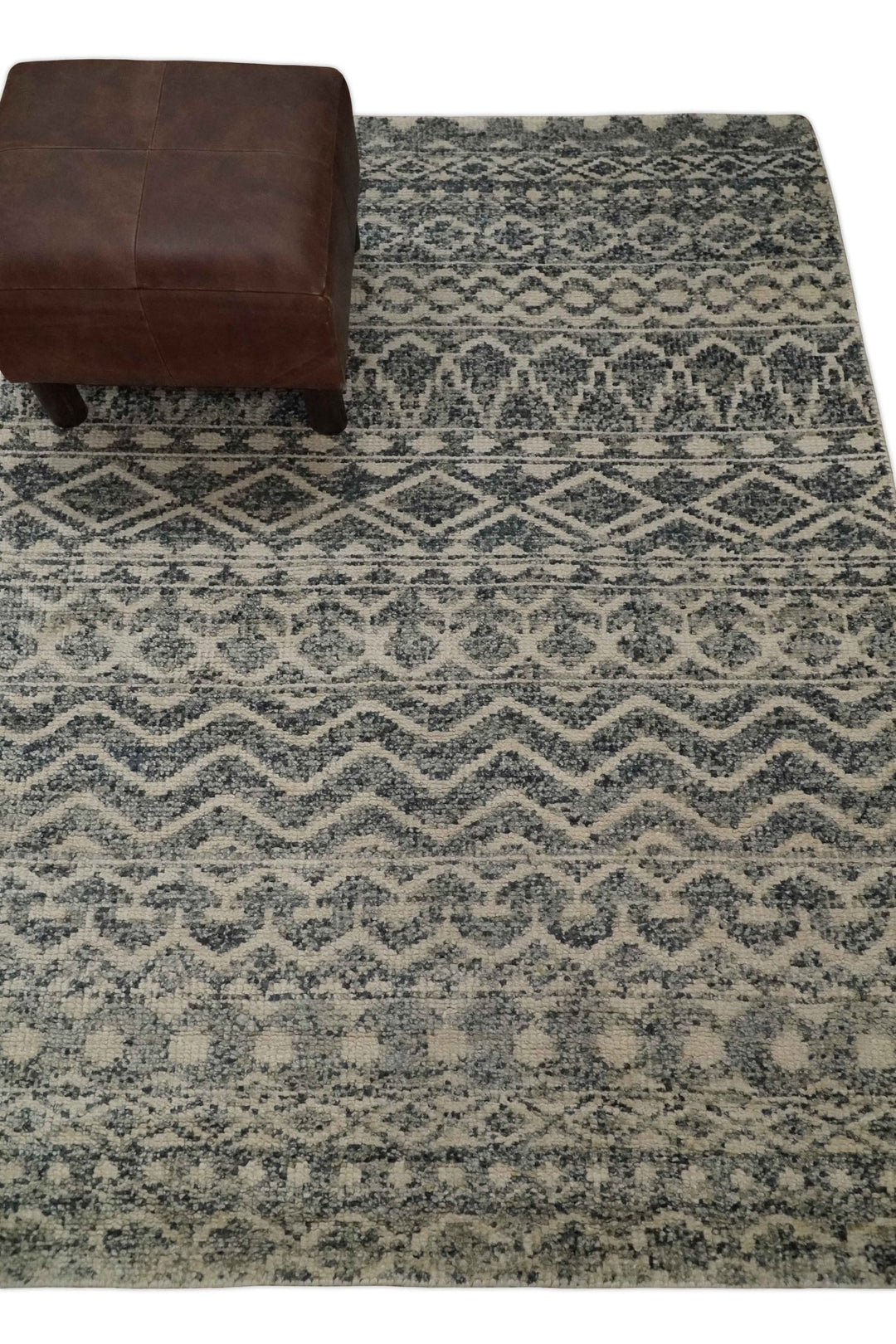 4x6 Hand Knotted Ivory, Black and Gray Modern Contemporary Southwestern Tribal Trellis Recycled Silk Area Rug | OP56 - The Rug Decor