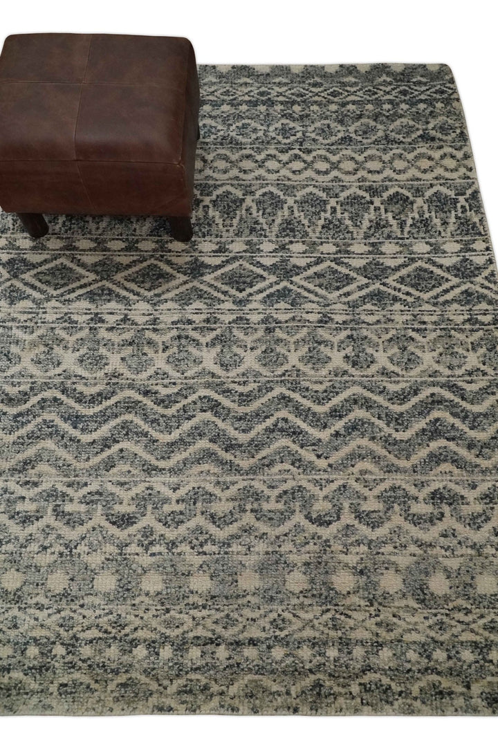 4x6 Hand Knotted Ivory, Black and Gray Modern Contemporary Southwestern Tribal Trellis Recycled Silk Area Rug | OP56 - The Rug Decor
