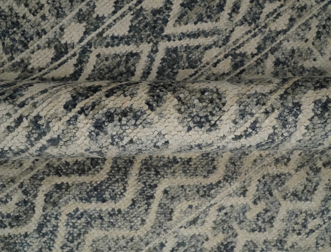 4x6 Hand Knotted Ivory, Black and Gray Modern Contemporary Southwestern Tribal Trellis Recycled Silk Area Rug | OP56 - The Rug Decor