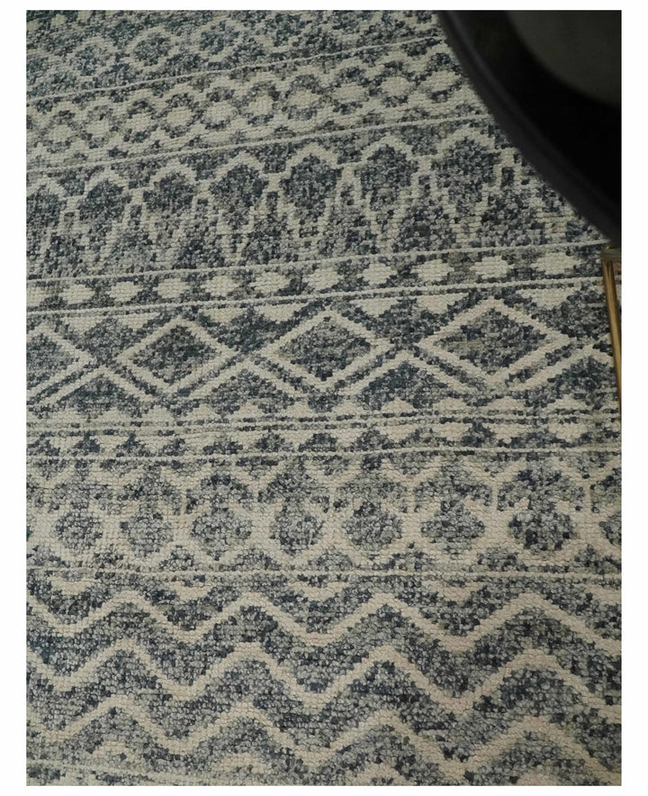 4x6 Hand Knotted Ivory, Black and Gray Modern Contemporary Southwestern Tribal Trellis Recycled Silk Area Rug | OP56 - The Rug Decor