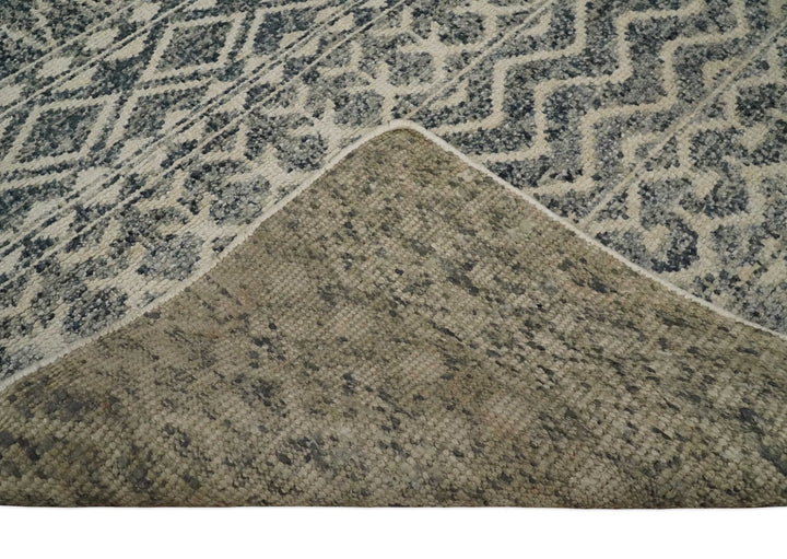 4x6 Hand Knotted Ivory, Black and Gray Modern Contemporary Southwestern Tribal Trellis Recycled Silk Area Rug | OP56 - The Rug Decor