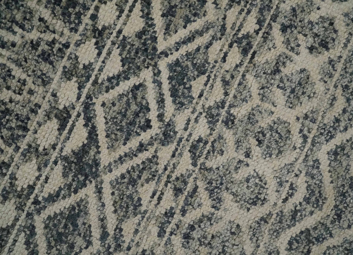 4x6 Hand Knotted Ivory, Black and Gray Modern Contemporary Southwestern Tribal Trellis Recycled Silk Area Rug | OP56 - The Rug Decor