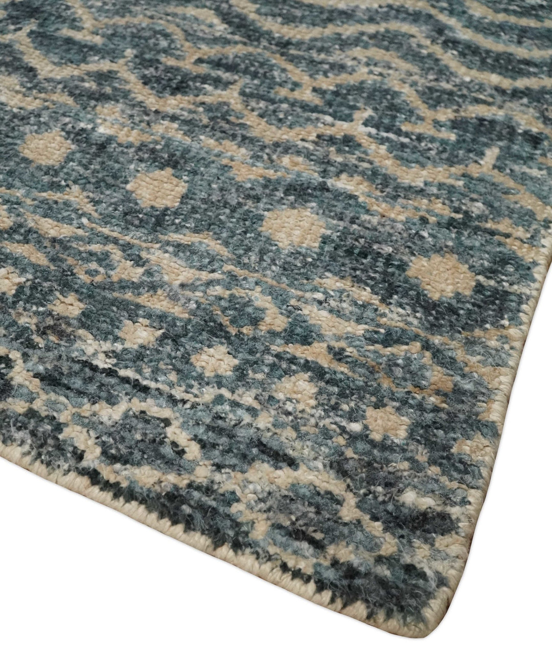 4x6 Hand Knotted Ivory, Camel and Blue Modern Contemporary Southwestern Tribal Trellis Recycled Silk Area Rug | OP55 - The Rug Decor