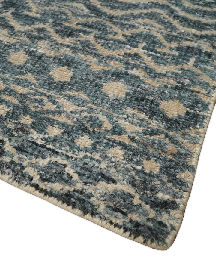 4x6 Hand Knotted Ivory, Camel and Blue Modern Contemporary Southwestern Tribal Trellis Recycled Silk Area Rug | OP55 - The Rug Decor