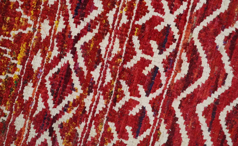 4x6 Hand Knotted Red and White Modern Contemporary Southwestern Tribal Trellis Recycled Silk Area Rug | OP60 - The Rug Decor