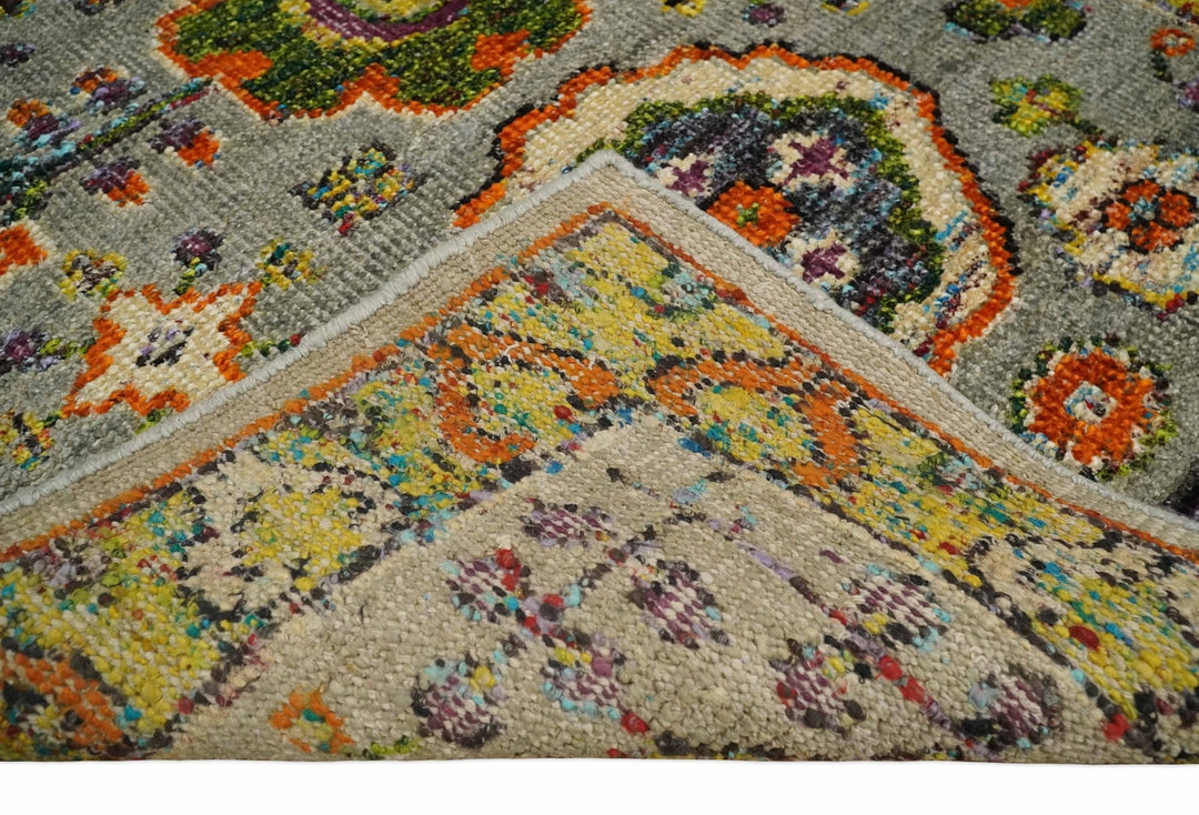 4x6 Hand Knotted Silver, Yellow and Orange Persian Oushak made of Recycled Silk Area Rug | OP58 - The Rug Decor