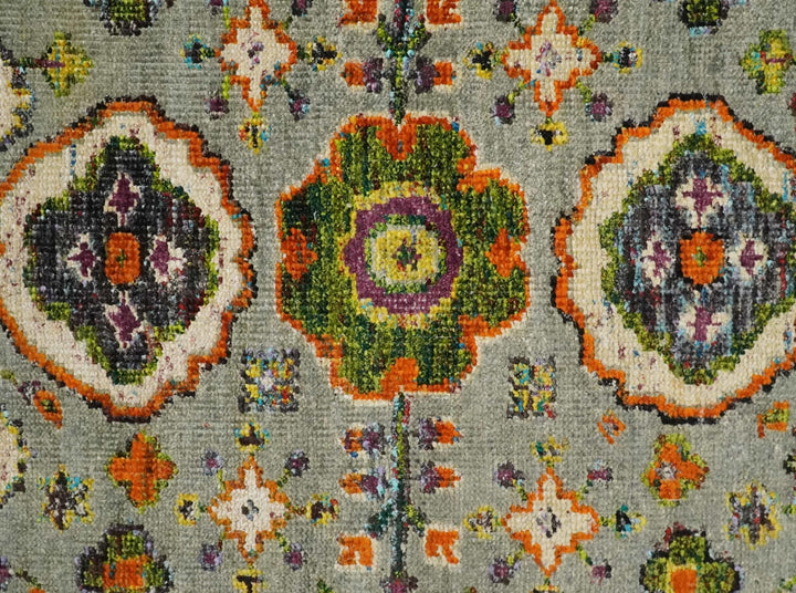 4x6 Hand Knotted Silver, Yellow and Orange Persian Oushak made of Recycled Silk Area Rug | OP58 - The Rug Decor