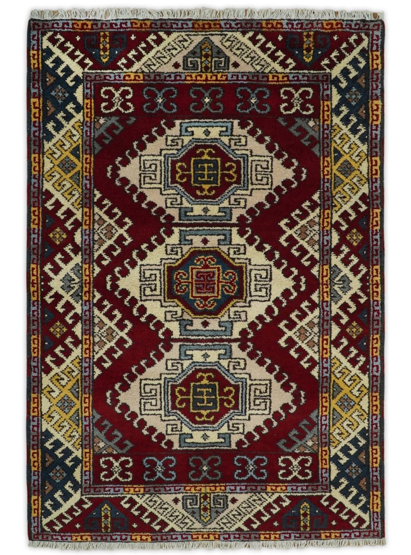 4x6 Hand Knotted traditional Kazak Ivory and Rust Traditional Tribal Armenian Rug | KZA9 - The Rug Decor