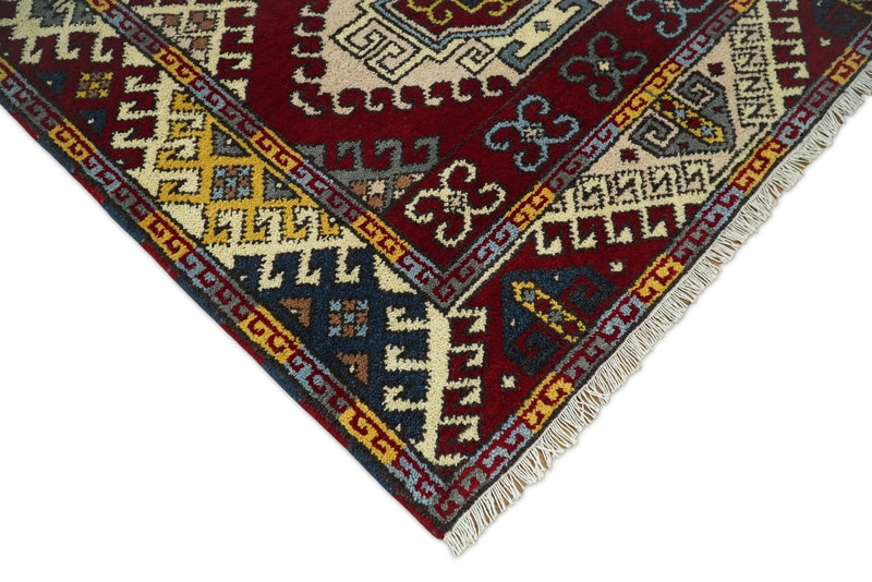 4x6 Hand Knotted traditional Kazak Ivory and Rust Traditional Tribal Armenian Rug | KZA9 - The Rug Decor