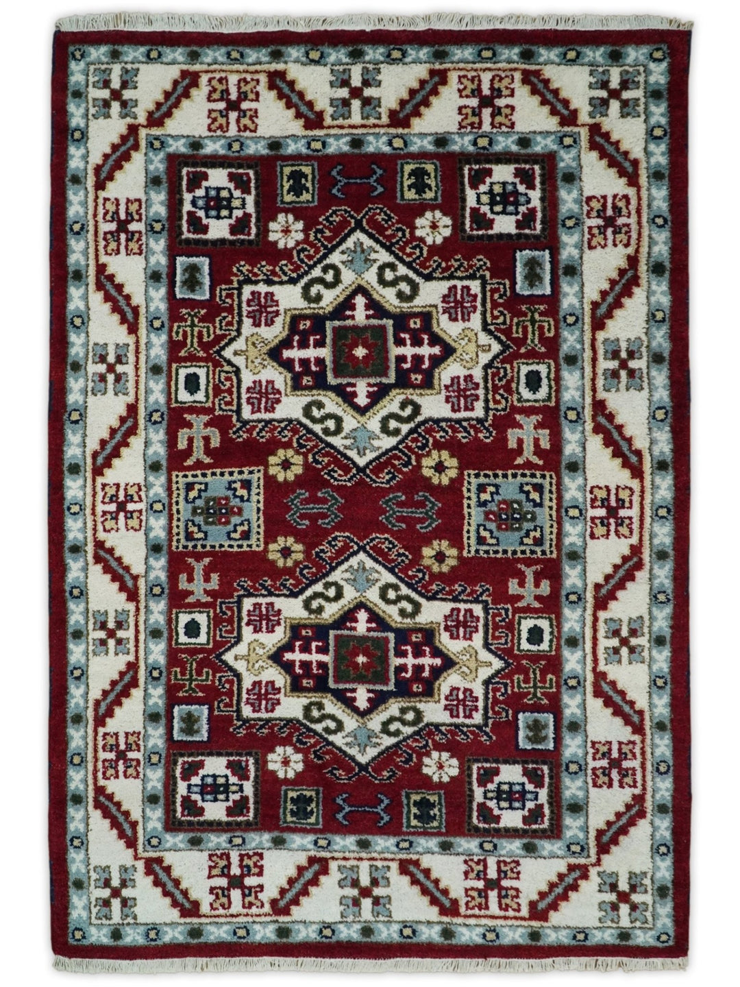4x6 Hand Knotted traditional Kazak Rust and Ivory Traditional Tribal Armenian Rug | KZA10 - The Rug Decor