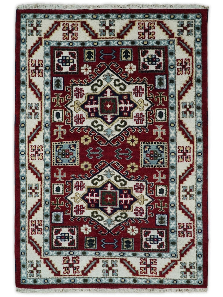 4x6 Hand Knotted traditional Kazak Rust and Ivory Traditional Tribal Armenian Rug | KZA10 - The Rug Decor