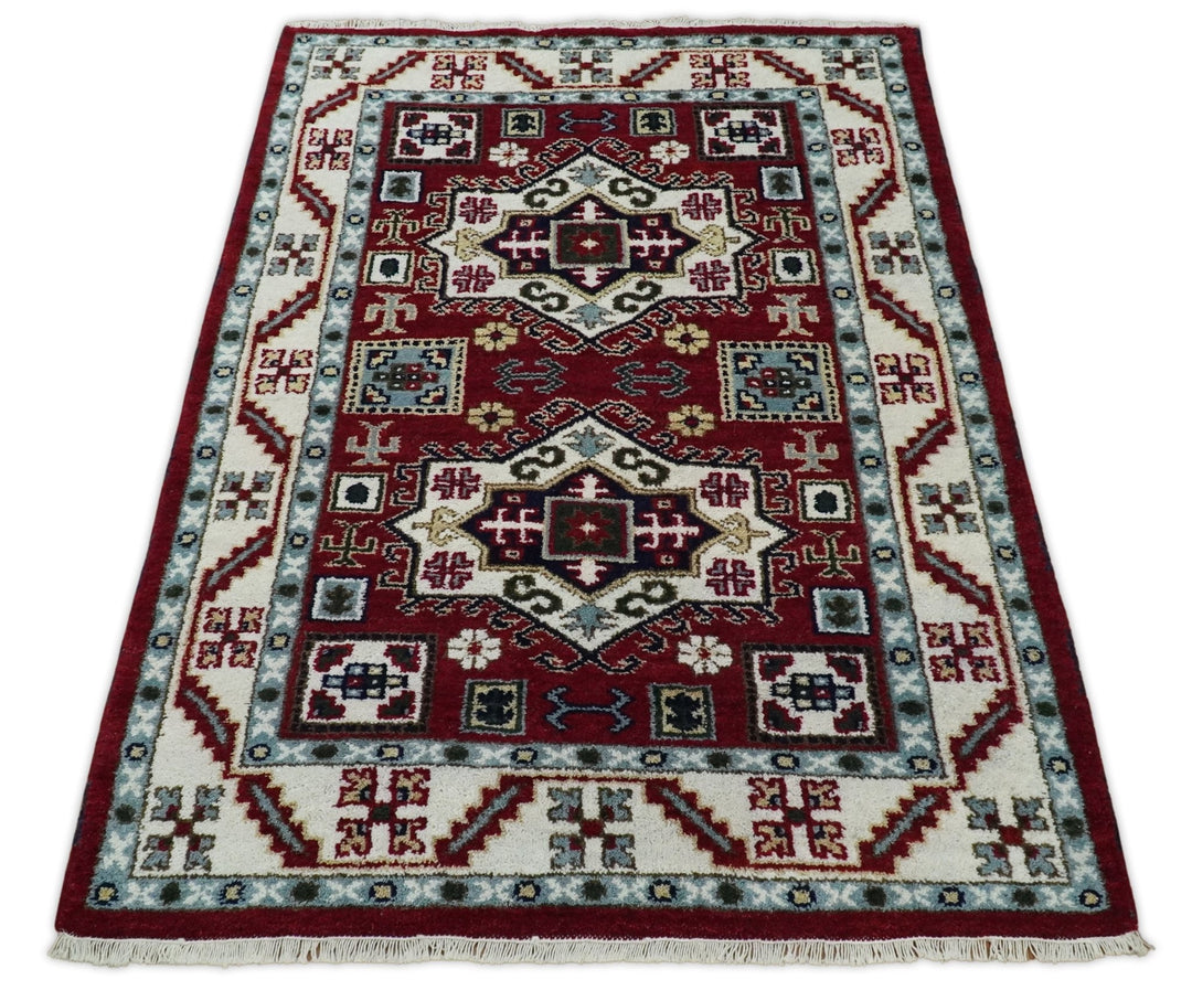 4x6 Hand Knotted traditional Kazak Rust and Ivory Traditional Tribal Armenian Rug | KZA10 - The Rug Decor