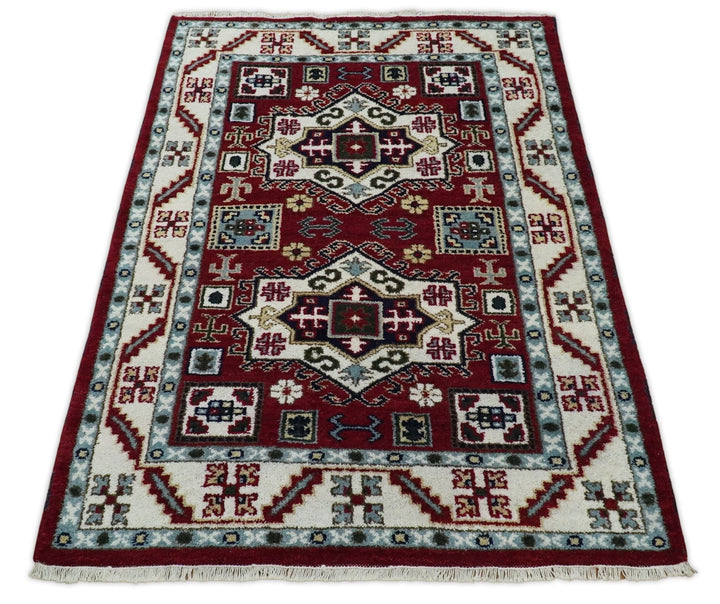 4x6 Hand Knotted traditional Kazak Rust and Ivory Traditional Tribal Armenian Rug | KZA10 - The Rug Decor