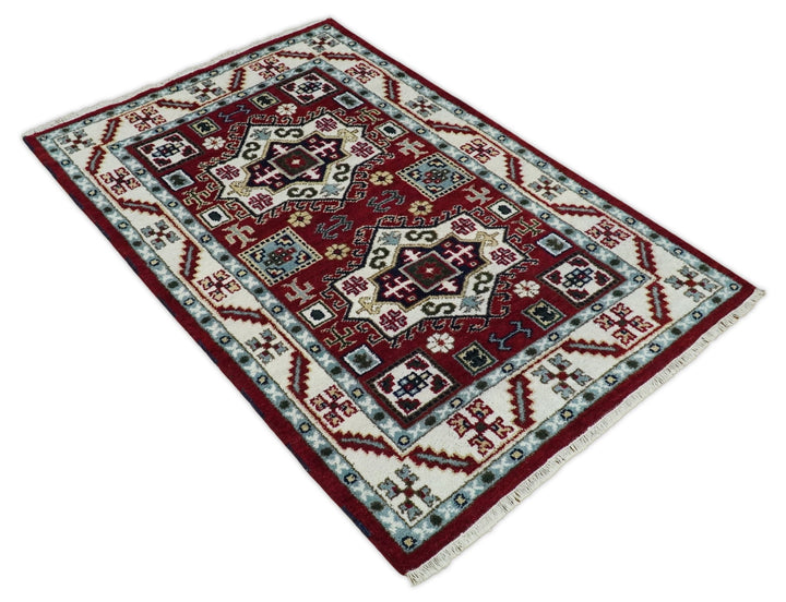 4x6 Hand Knotted traditional Kazak Rust and Ivory Traditional Tribal Armenian Rug | KZA10 - The Rug Decor