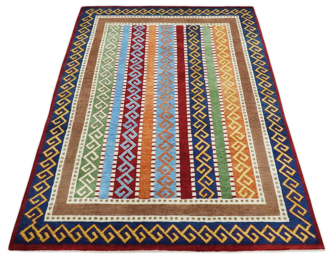 4x6 Multicolour Striped Wool Hand Woven Southwestern Gabbeh Rug| KNT16 - The Rug Decor