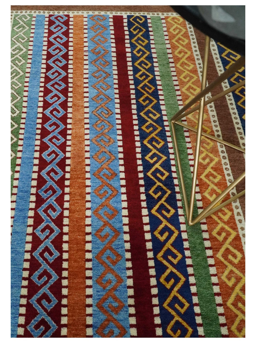 4x6 Multicolour Striped Wool Hand Woven Southwestern Gabbeh Rug| KNT16 - The Rug Decor