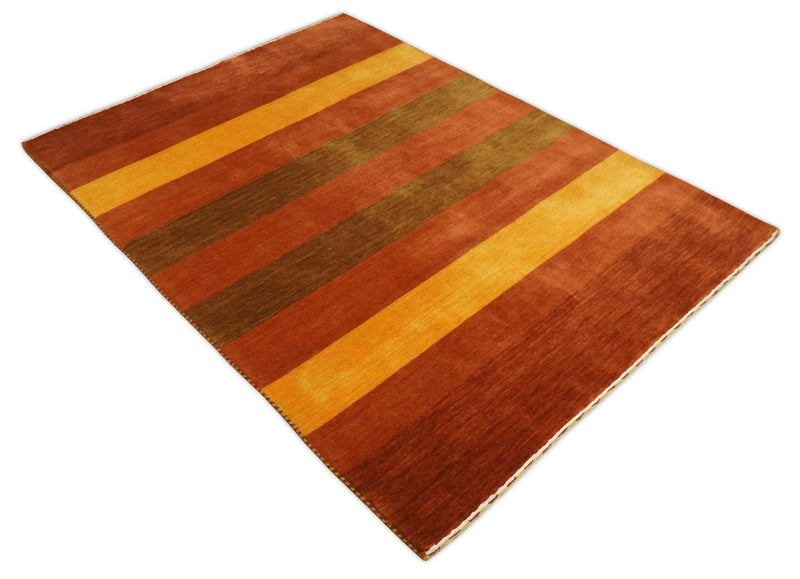 4x6 Small Rust and Gold Striped Wool Hand Woven Southwestern Gabbeh Rug| LOR20 - The Rug Decor
