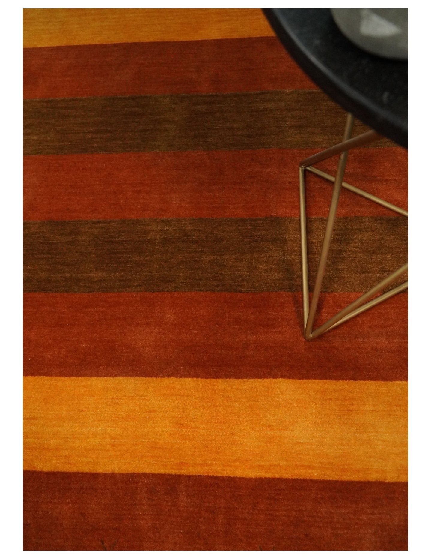 4x6 Small Rust and Gold Striped Wool Hand Woven Southwestern Gabbeh Rug| LOR20 - The Rug Decor