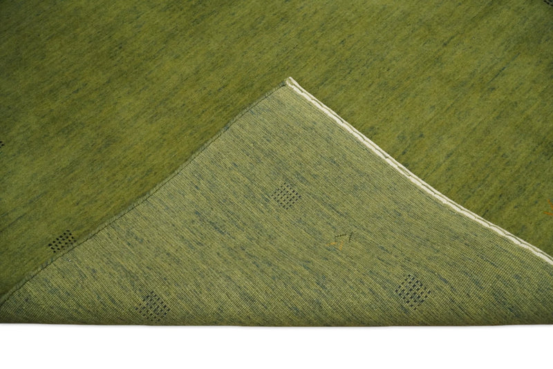 4x6 Small Solid Green Wool Hand Woven Southwestern Gabbeh Rug | LOR12 - The Rug Decor