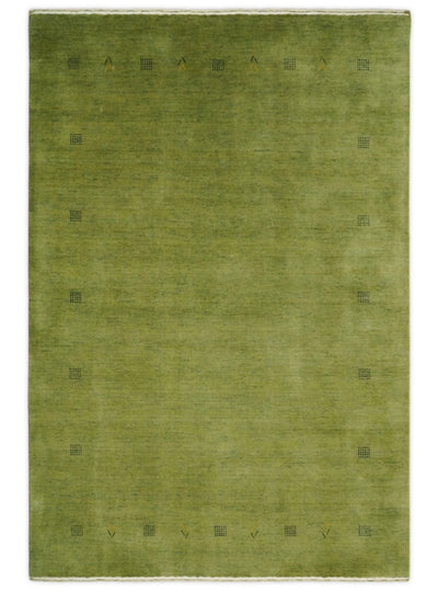 4x6 Small Solid Green Wool Hand Woven Southwestern Gabbeh Rug | LOR12 - The Rug Decor