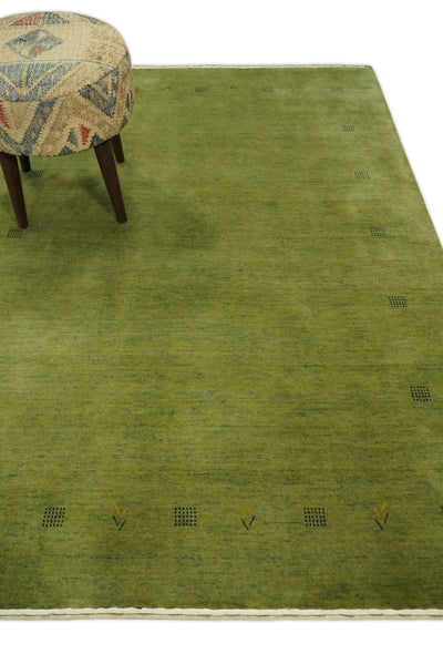 4x6 Small Solid Green Wool Hand Woven Southwestern Gabbeh Rug | LOR12 - The Rug Decor