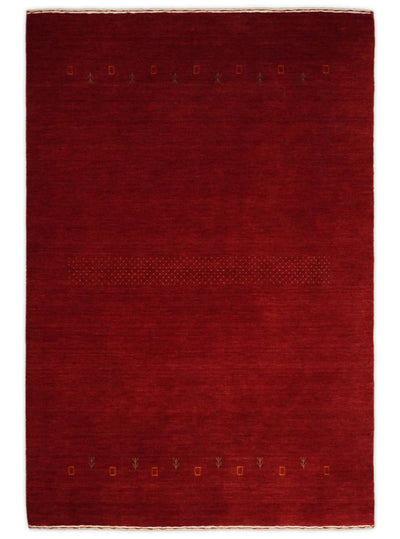 4x6 Small Solid Red Wool Hand Woven Southwestern Gabbeh Rug | LOR10 - The Rug Decor