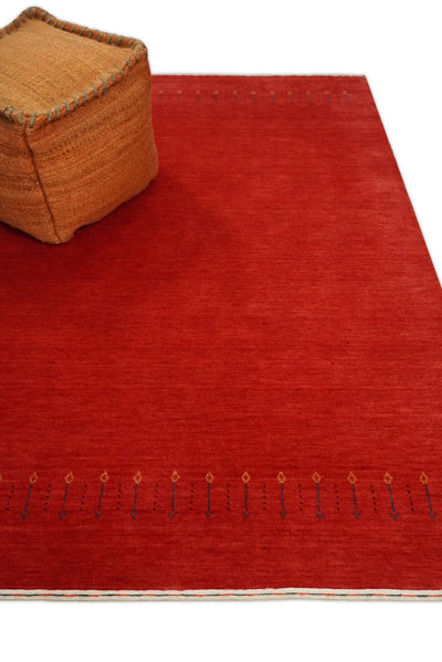 4x6 Small Solid Red Wool Hand Woven Southwestern Gabbeh Rug | LOR13 - The Rug Decor