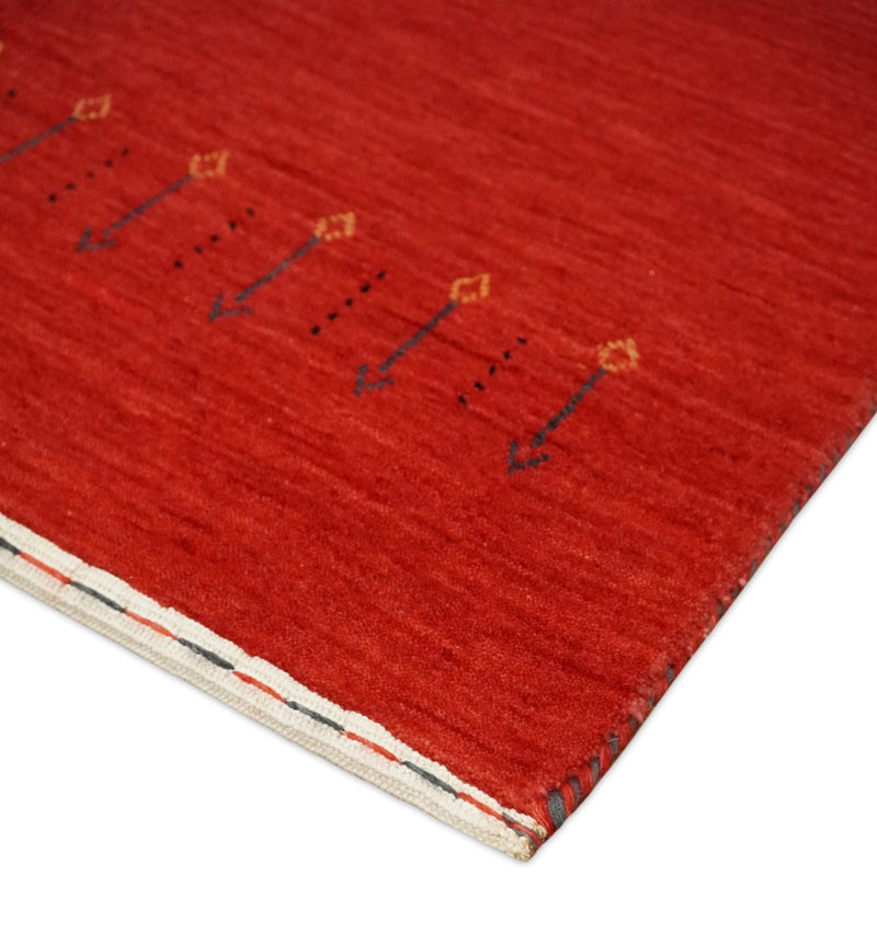 4x6 Small Solid Red Wool Hand Woven Southwestern Gabbeh Rug | LOR13 - The Rug Decor
