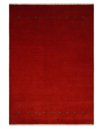 4x6 Small Solid Red Wool Hand Woven Southwestern Gabbeh Rug | LOR23 - The Rug Decor