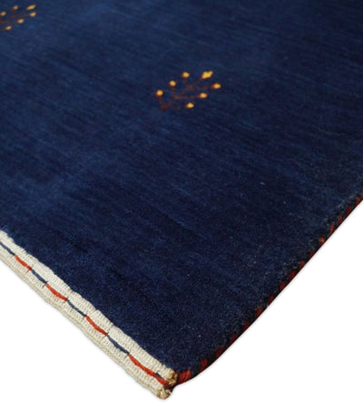 4x6 Solid Blue Wool Hand Woven Southwestern Gabbeh Rug | LOR14 - The Rug Decor
