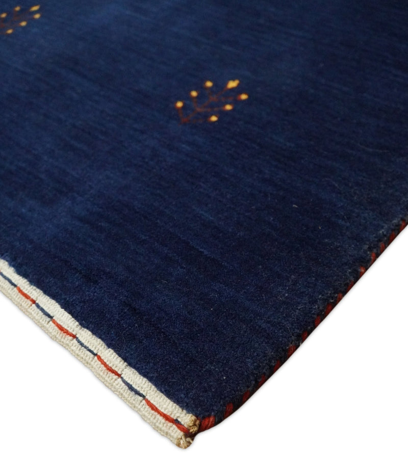 4x6 Solid Blue Wool Hand Woven Southwestern Gabbeh Rug | LOR14 - The Rug Decor