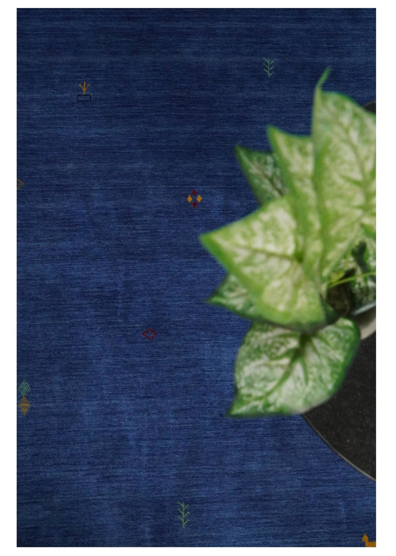 4x6 Solid Blue Wool Hand Woven Southwestern Gabbeh Rug | LOR18 - The Rug Decor