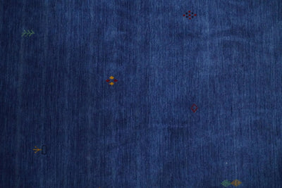 4x6 Solid Blue Wool Hand Woven Southwestern Gabbeh Rug | LOR18 - The Rug Decor