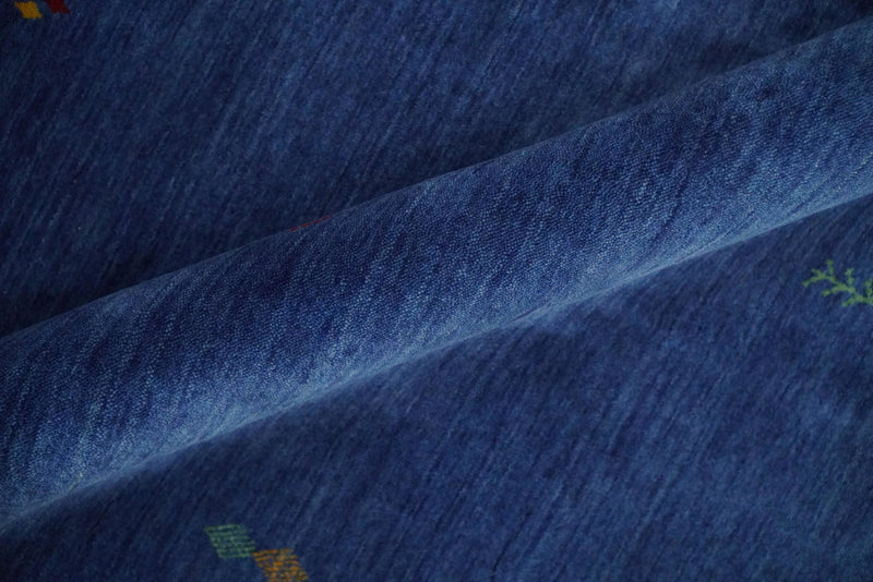 4x6 Solid Blue Wool Hand Woven Southwestern Gabbeh Rug | LOR18 - The Rug Decor