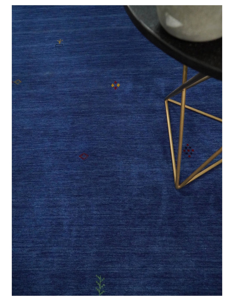 4x6 Solid Blue Wool Hand Woven Southwestern Gabbeh Rug | LOR18 - The Rug Decor