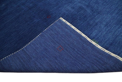 4x6 Solid Blue Wool Hand Woven Southwestern Gabbeh Rug | LOR18 - The Rug Decor