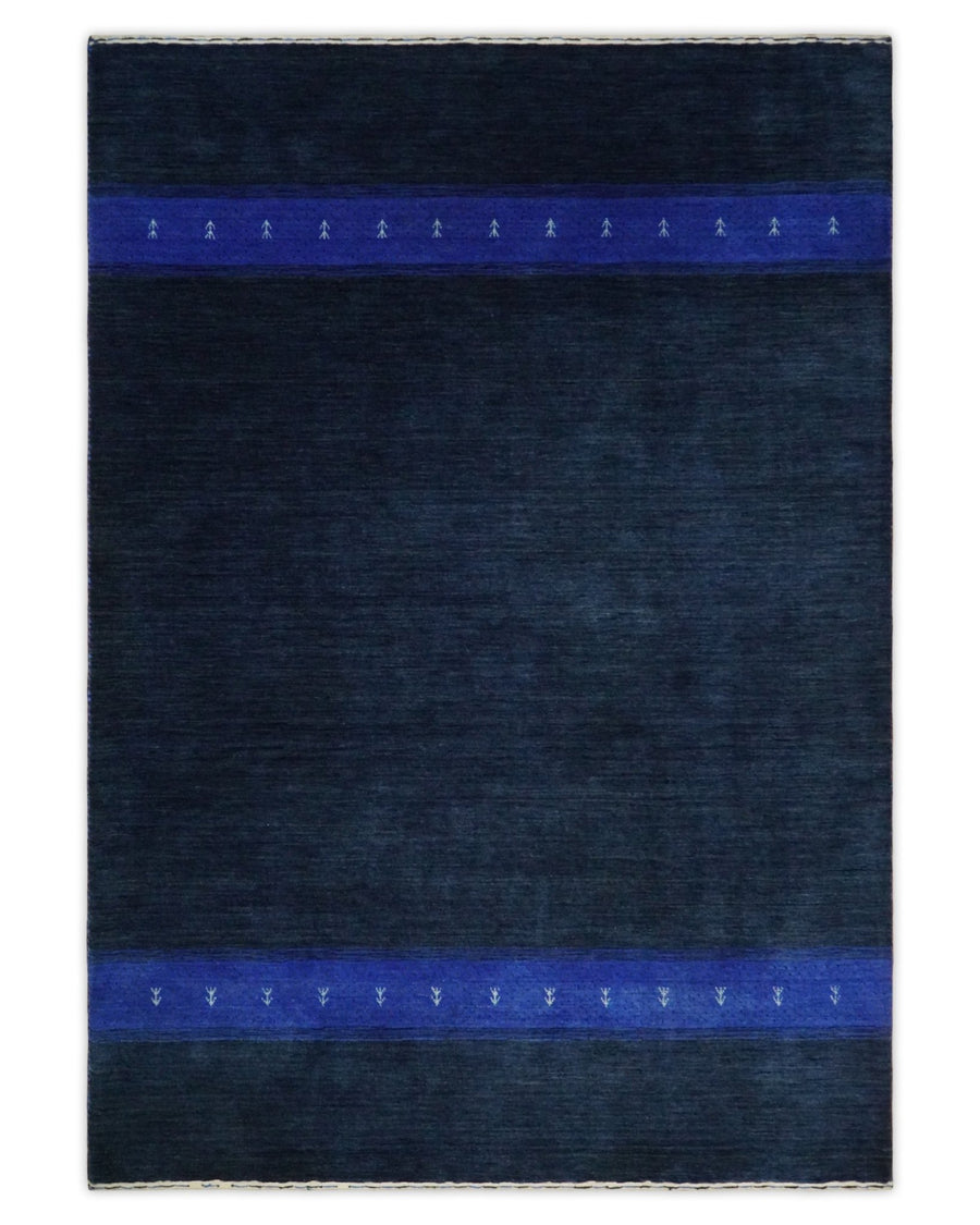 4x6 Solid Blue Wool Hand Woven Southwestern Gabbeh Rug | LOR21 - The Rug Decor
