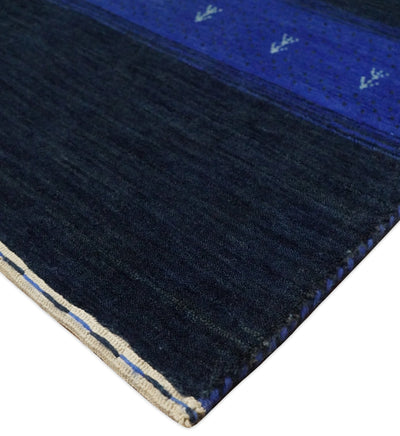 4x6 Solid Blue Wool Hand Woven Southwestern Gabbeh Rug | LOR21 - The Rug Decor