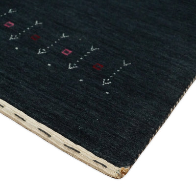 4x6 SolidCharcoal Wool Hand Woven Southwestern Gabbeh Rug | LOR26 - The Rug Decor