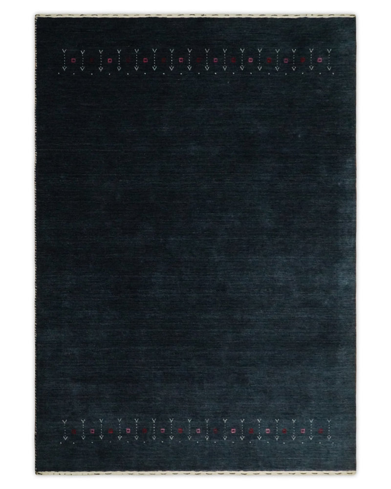 4x6 SolidCharcoal Wool Hand Woven Southwestern Gabbeh Rug | LOR26 - The Rug Decor